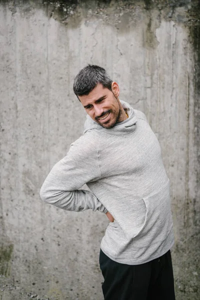 Concepção Dor Nas Costas Lesões Homem Desportivo Sofrendo Lesão Durante — Fotografia de Stock