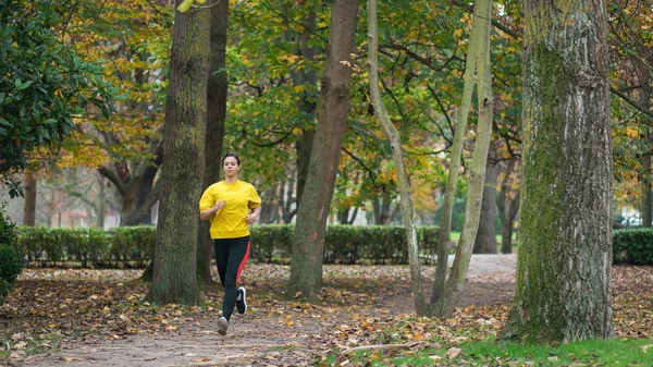 Löpning Workout på höstsäsongen på City Park — Stockfoto