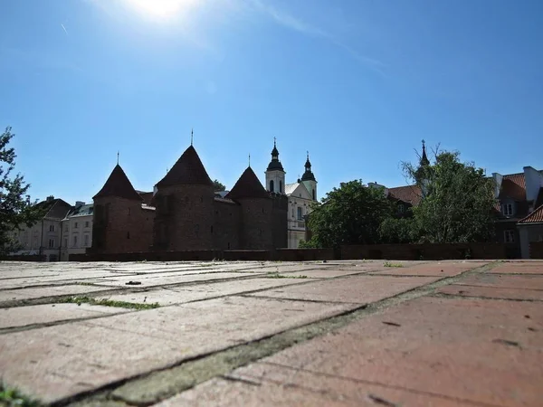 Widok Zabytkową Średniowieczną Fortyfikację Starym Mieście Warszawie — Zdjęcie stockowe