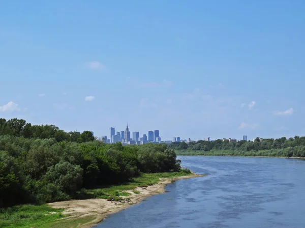 Warsaw Business City Skyscrapers Panorama Seen Vistula River — Stock Photo, Image
