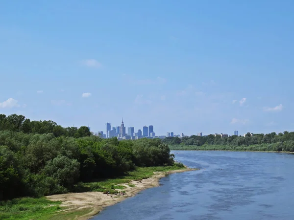 Warszawa Business City Skyskrapor Panorama Sett Från Floden Wisła — Stockfoto