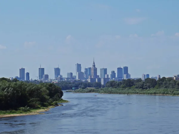 Warszawa Business City Skyskrapor Panorama Sett Från Floden Wisła — Stockfoto