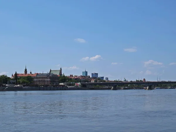 Warszawa Business City Skyskrapor Panorama Sett Från Floden Wisła — Stockfoto