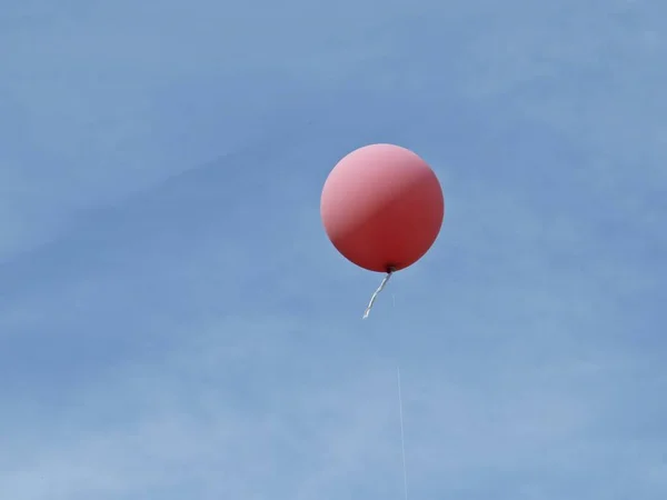 İzole Pembe Helyum Balon Arka Planda Mavi Gökyüzü ve Beyaz Bulutlar ile Uçan
