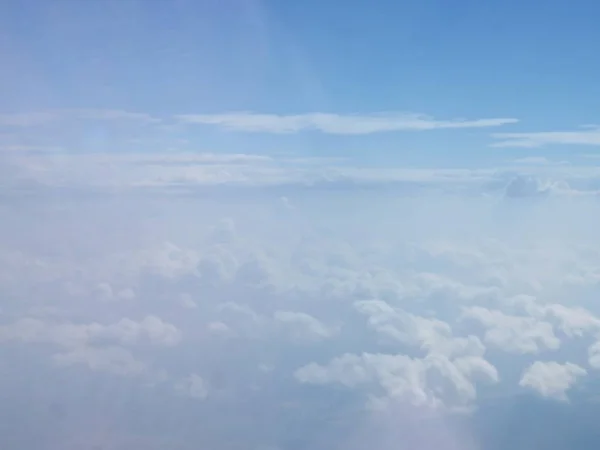 Tranquil Beautiful View Plane Window Blue Sky White Clouds — Stock Photo, Image