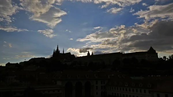 Panorama Prags Gamla Historiska Slott Solnedgången Hradcany Tjeckien — Stockfoto