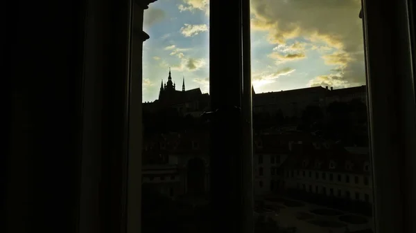 Panorama Praga Antiguo Castillo Histórico Durante Puesta Del Sol Visto — Foto de Stock