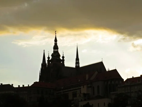 Panorama Praga Antiguo Castillo Histórico Durante Puesta Del Sol Hradjalá — Foto de Stock