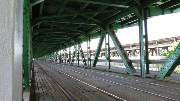 Vue Sur Rails Road Dessus Pont Gdanski Varsovie Pologne — Photo