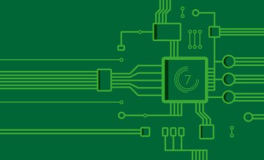 Yeşil bir bilgisayar çipi şeklinde vektör arka plan.