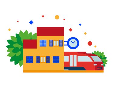 Tren İstasyonu. Küçük bir istasyon tren ve saat.