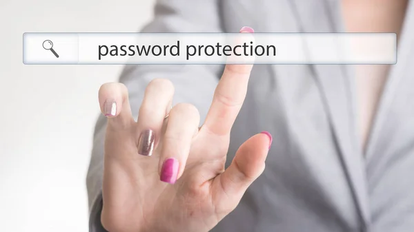 Female Hand Touching Website Navigation Bar Text Password Protection Transparent — Stock Photo, Image