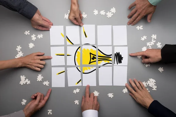 Top View Businesspeople Hands Touching White Papers Arranged Gray Table — Stock Photo, Image