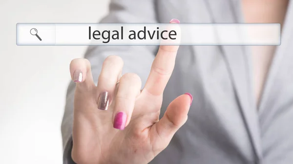 Female Hand Touching Website Navigation Bar Text Legal Advice Transparent — Stock Photo, Image