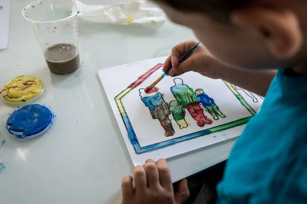 Joven Para Colorear Bosquejo Esquema Una Familia Una Casa Con —  Fotos de Stock