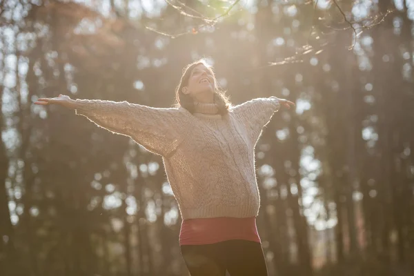 Young Pregnant Woman Enjoying Her Last Trimester Pregnancy Autumn Forest — Stock Photo, Image