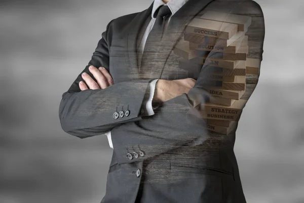 Unrecognizable Businessman Standing His Arms Folded Words Business Vision Strategy — Stock Photo, Image