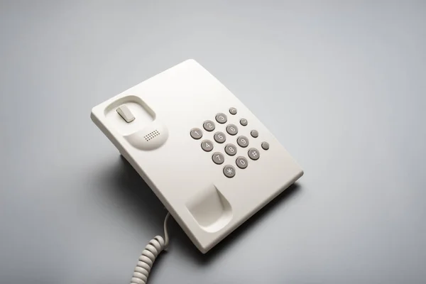 Telefono Fisso Bianco Sfondo Grigio — Foto Stock