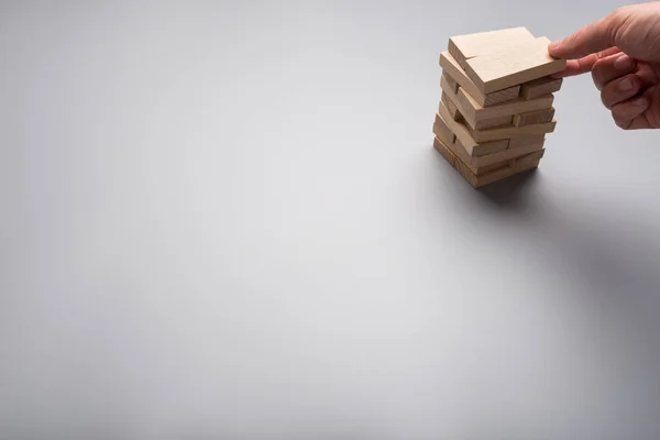 Businessman Making Stack Wooden Blocks Conceptual Image Business Start Copy — Stock Photo, Image