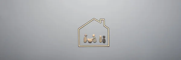 Safety Insurance Concept Family Made Pebbles Paper Cut House Grey — Stock Photo, Image