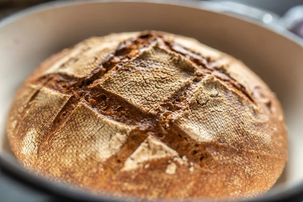 Freshly Baked Home Made Bread Clay Pot — Stock Photo, Image