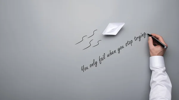 Conceptuele Afbeelding Met Origami Papier Boot Mannenhand Schrijven Een Inspirerende — Stockfoto