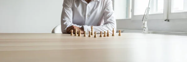 Wide View Image Business Executive Sitting His Desk Chess Pieces — Stock Photo, Image