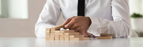 Wide view image of business executive building steps of wooden p — Stock Photo, Image