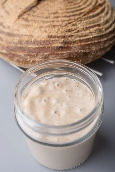 Sourdough starter yeast in a jar