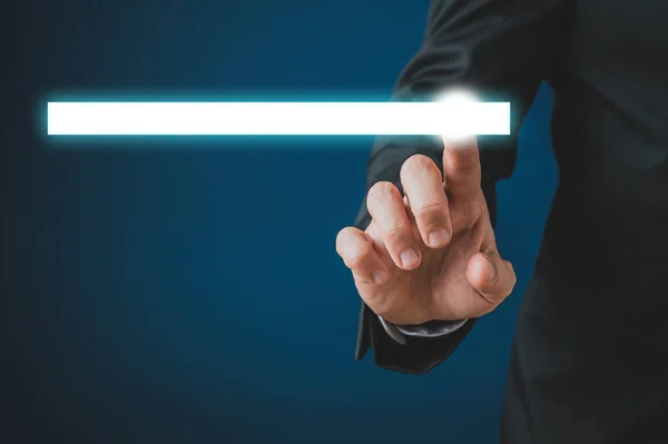 Businessman touching a glowing white search bar — Stock Photo, Image