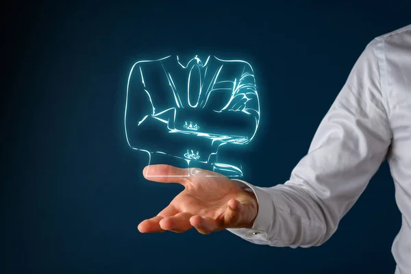 Hand of a businessman in a gesture of presentation with glowing — Stock fotografie