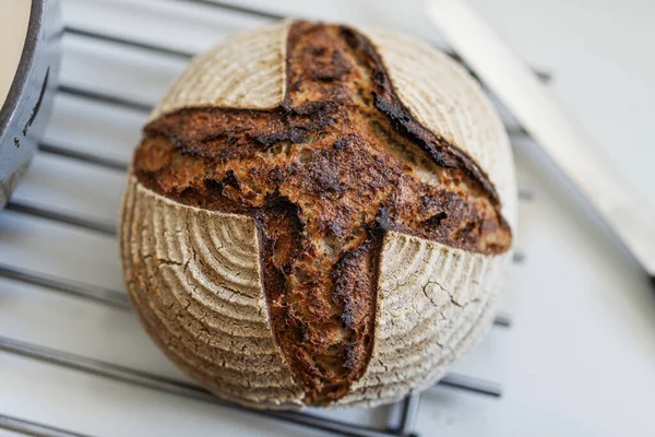 Top view of delicious freshly baked home made organic bread — Stock Photo, Image