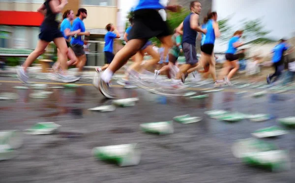 Rozmazání Běžci Maratónu Běžecký Závod — Stock fotografie