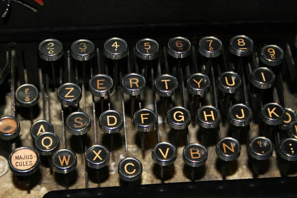 Vista Close Botões Com Letras Máquina Escrever Vintage — Fotografia de Stock