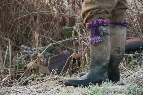 Close Hunters Boots Ground — Stock Photo, Image