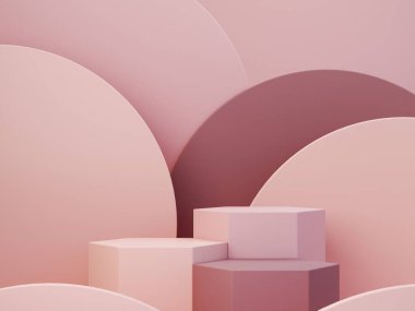 Podyum ve soyut arkaplanı olan en küçük sahne. Geometrik şekiller. Pastel renkler sahnesi. Asgari 3D görüntüleme. Geometrik şekilli sahne ve kozmetik ürün için dokulu arka plan. 3d hazırlayıcı. 