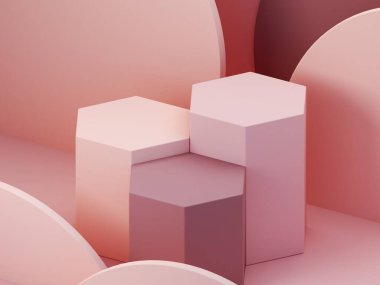 Podyum ve soyut arkaplanı olan en küçük sahne. Geometrik şekiller. Pastel renkler sahnesi. Asgari 3D görüntüleme. Geometrik şekilli sahne ve kozmetik ürün için dokulu arka plan. 3d hazırlayıcı. 