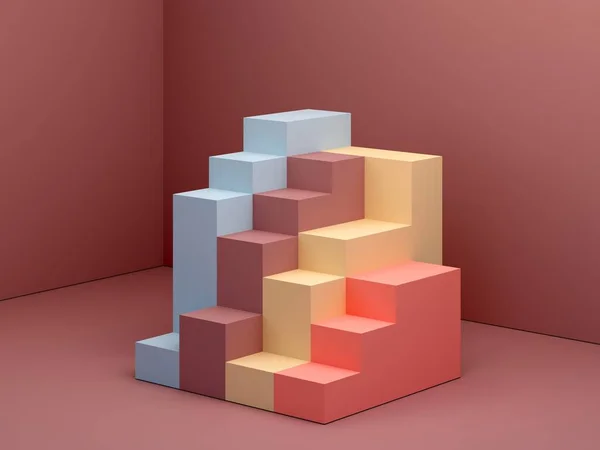 Rendering Scale Interno Minimalista Con Stile Geometrico Moderno Sfondo Colori — Foto Stock