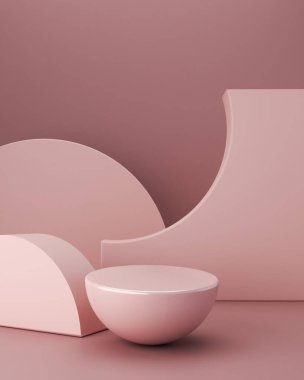 Podyum ve soyut arkaplanı olan en küçük sahne. Geometrik şekiller. Pastel renkler sahnesi. Asgari 3D görüntüleme. Geometrik şekilli sahne ve kozmetik ürün için dokulu arka plan. 3d hazırlayıcı. 