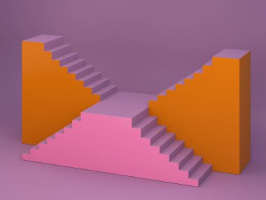 Sonbahar renklerinde sonbahar renkleri soyut arkaplanda şekillenir. Minimum merdiven podyumu. Geometrik şekilli sahne. Kozmetik ürün sunumu için boş bir vitrin. Moda dergisi. 3d hazırlayıcı. 