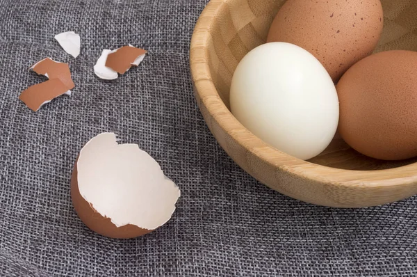 hard egg shells and eggs in a bowl