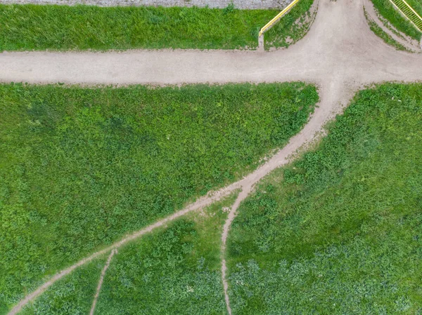 Aspetto Dall Alto Verso Basso Connessione Sentieri Tra Erba Cespugli — Foto Stock