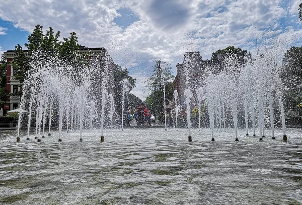 Zielona Gora Polen Juni 2019 Fontein Van Zielona Gora Heldenplein — Stockfoto