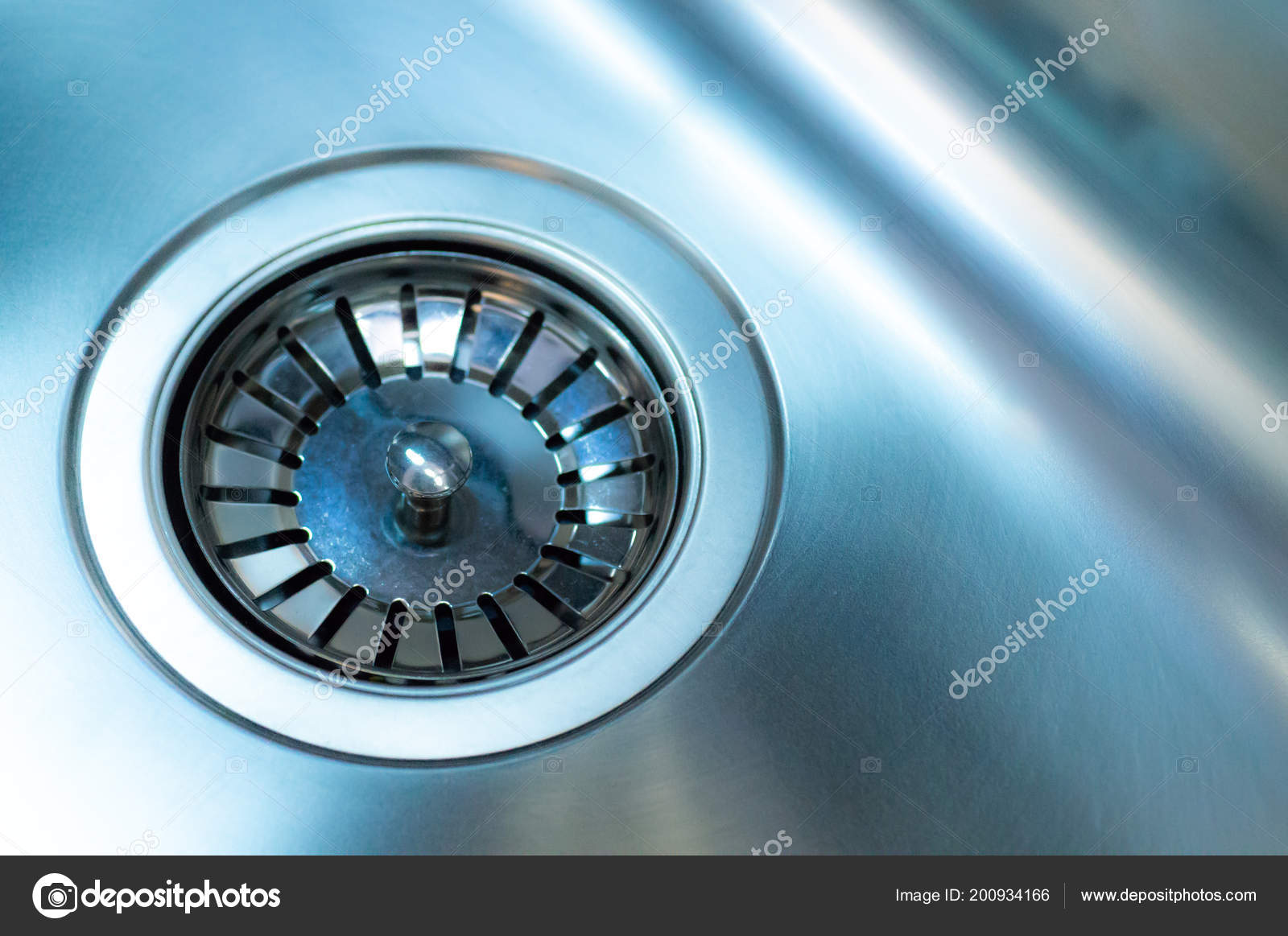 Stainless Steel Sink With Drain Closeup A Kitchen Stainless Steel Sink With Drain Closeup A Kitchen Stock