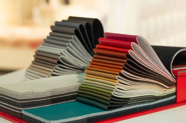 Katalog von mehrfarbigen Kunstleder aus mattiertem Stoff Textur Hintergrund, Kunstleder Textur, Industrie Hintergrund — Stockfoto