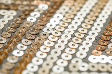 Arkaplan pulu. Pullu arka planda. Işıltılı yüzey. Yanıp sönen ışıklarla birlikte tatil soyut sim arkaplanı. 