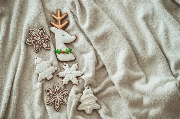 คุกกี้คริสต์มาสอร่อยบนจานสีขาว — ภาพถ่ายสต็อก