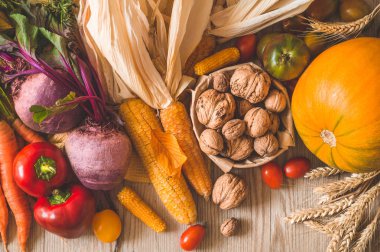 Hasat, Sonbahar. Şükran kavramı ile natürmort. 