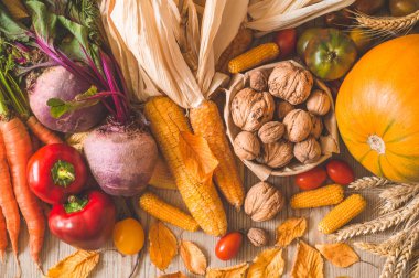 Hasat, Sonbahar. Şükran kavramı ile natürmort. 