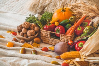 Hasat, Sonbahar. Şükran kavramı ile natürmort. 
